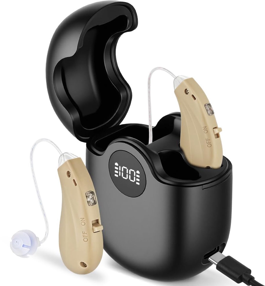 SnelShoppen - Aolso Geluidsversterker Oplaadbaar - Ergonomische Draadloze Hoofdtelefoon met Ruisonderdrukking - Beige - Ideaal voor Thuis, Reizen