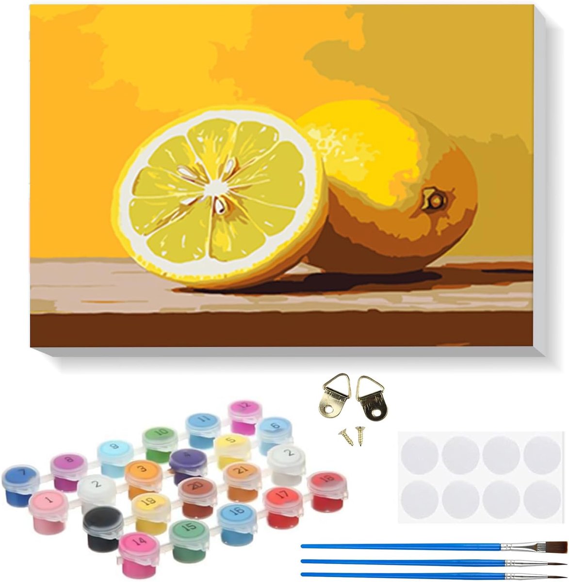 SnelShoppen - Lemon Schilderen op Nummer DIY Set 20 x 30 cm voor Volwassenen en Kinderen met Houten Lijst - Creatieve Olieverf Schilderset op Canvas v