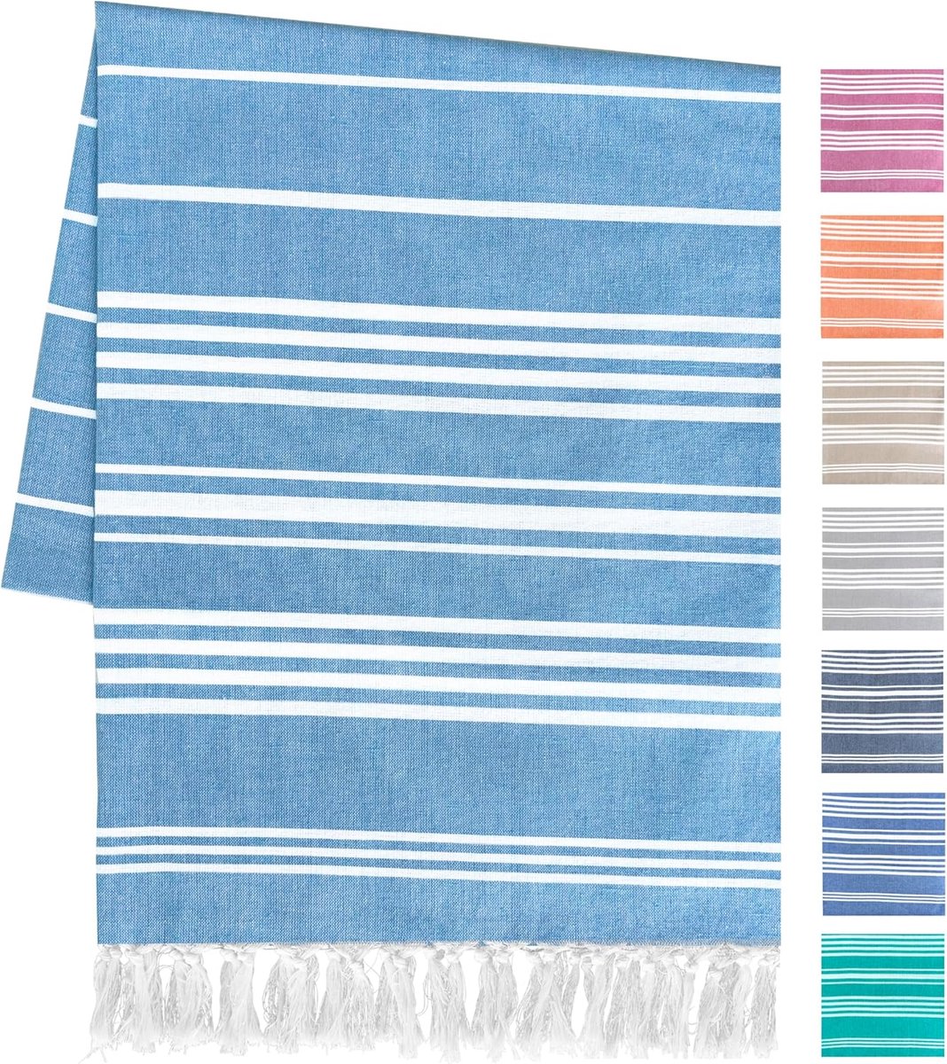 SnelShoppen - Grote Sneldrogende Strandhanddoek XXL 90x170cm van Gerecycled Katoen, Ultralicht en Zacht in Hemelsblauw voor Vakantie, Camping en Zwemb
