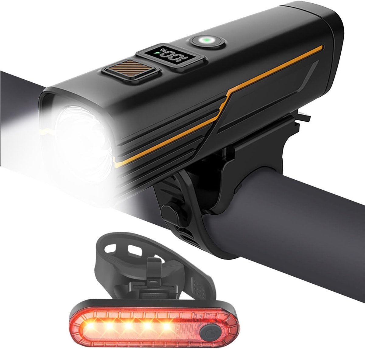 SnelShoppen - EBUYFIRE LED Fietsverlichting Set met Lichtsensor en Digitale Display - Oplaadbare Superheldere Voor- en Achterlamp voor Fiets - Veiligh