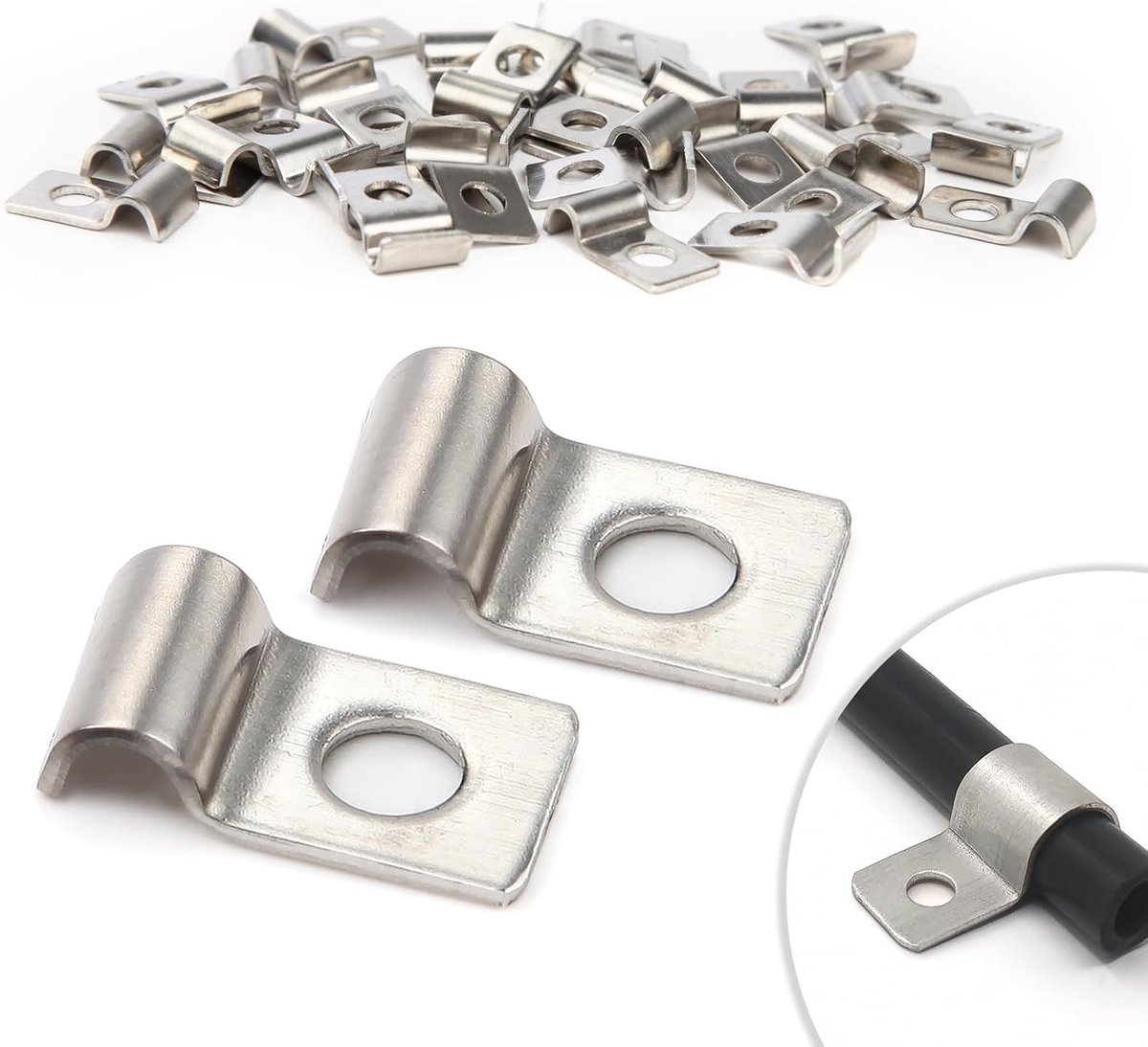 SnelShoppen - 30 Stuks Pipe Clamps 4 mm RVS U-Houders voor Buizen en Kabels Ø 4-5 mm - Ideaal voor Waterleidingen en Irrigatie