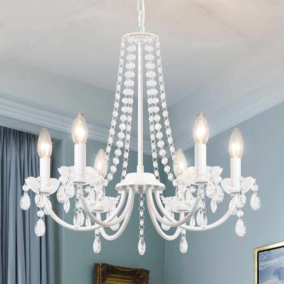 SnelShoppen - Kroonluchter Kristal 6 Vlammen Vintage Hanglamp - Klassieke Verlichting voor Eettafel, Modern Wit, Ideaal voor Woonkamer, Eetkamer, Slaa