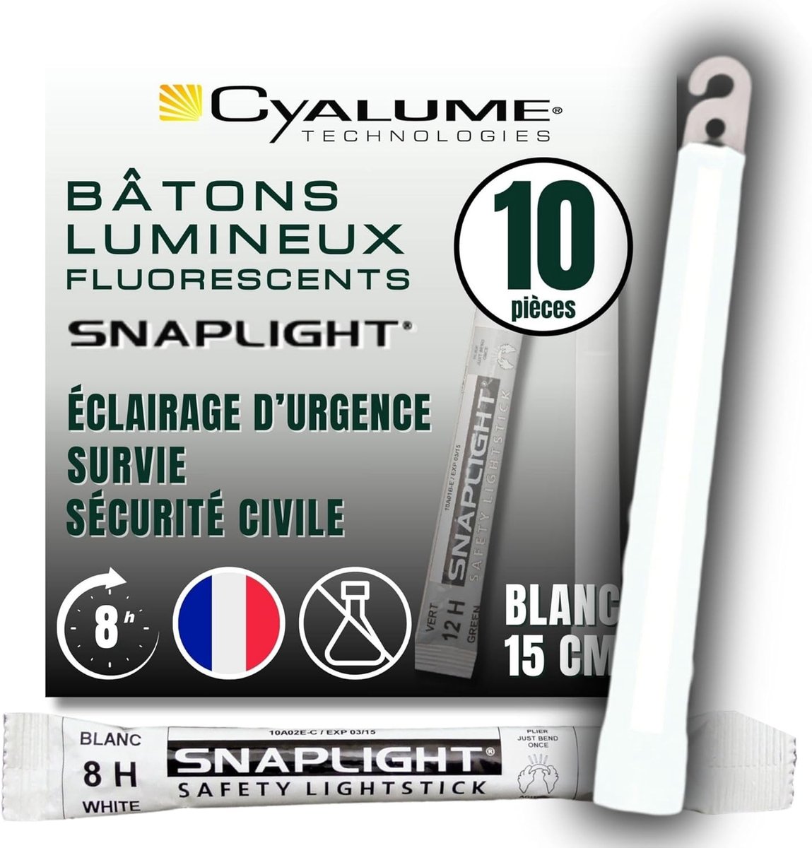 Thijox - Cyalume SnapLight Breeklichten Wit (10 Stuks) - 15 cm Glow Sticks met Haken - Ultra Heldere Light Sticks met 8 Uur Brandduur voor Feest, Camp