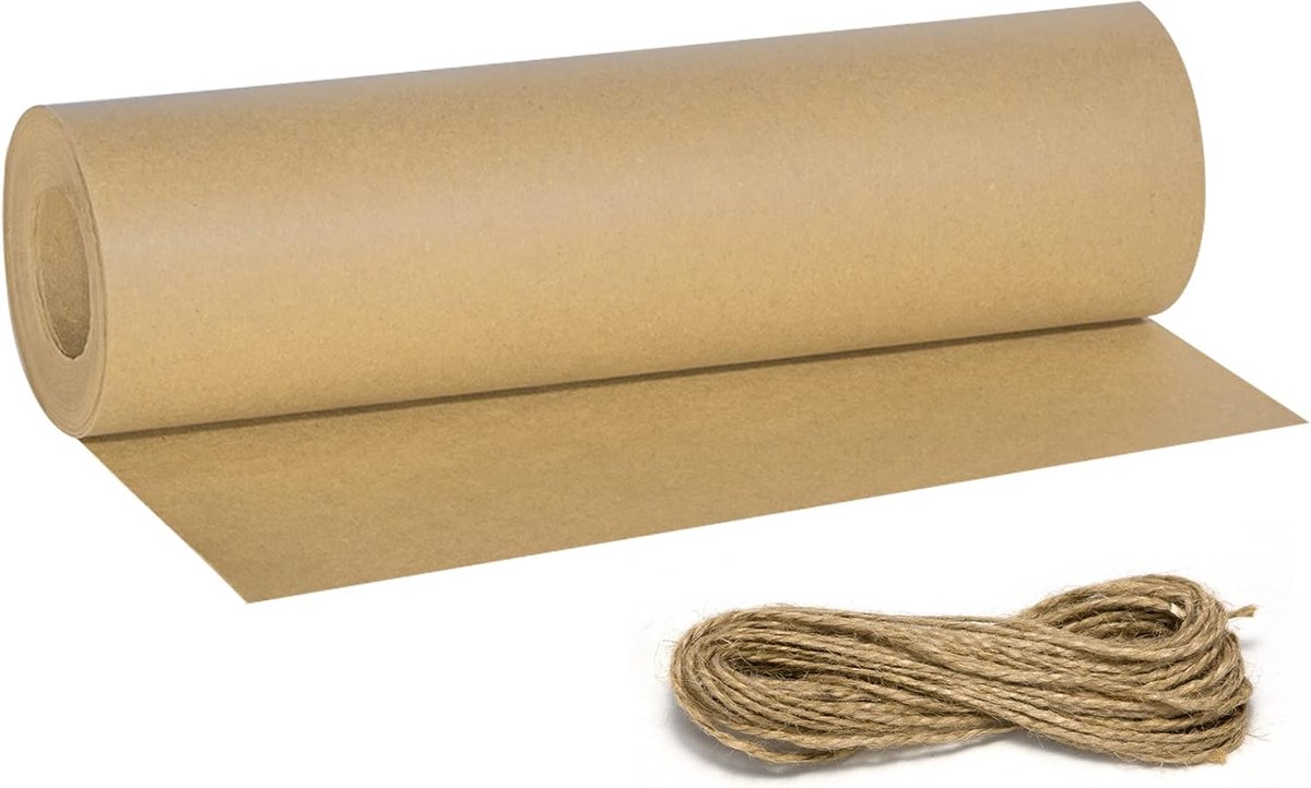 Thijox - Inpakpapier Natuurlijk Gerecycled Papier met 20 m Koord voor Cadeaus, Knutselwerk, Doe-Het-Zelf Projecten en Decoratie - Milieuvriendelijk, B