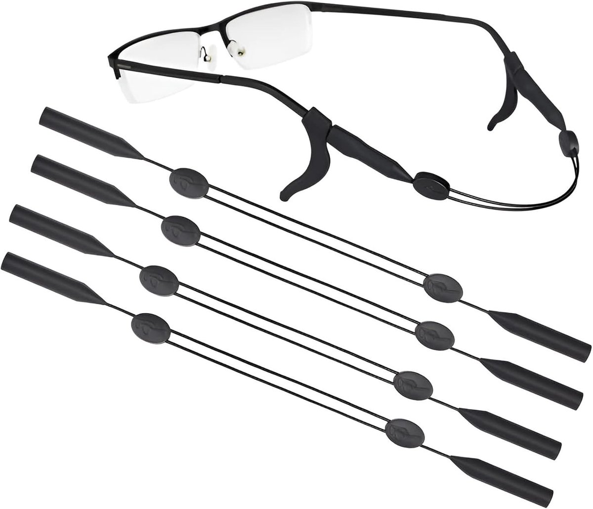 Thijox - 4 Stuks Siliconen Brillenkoord - Rekbaar en Verstelbaar Sportbrillenkoord voor Heren, Dames en Kinderen - Zwart - 30 cm - Ideaal voor Sport e