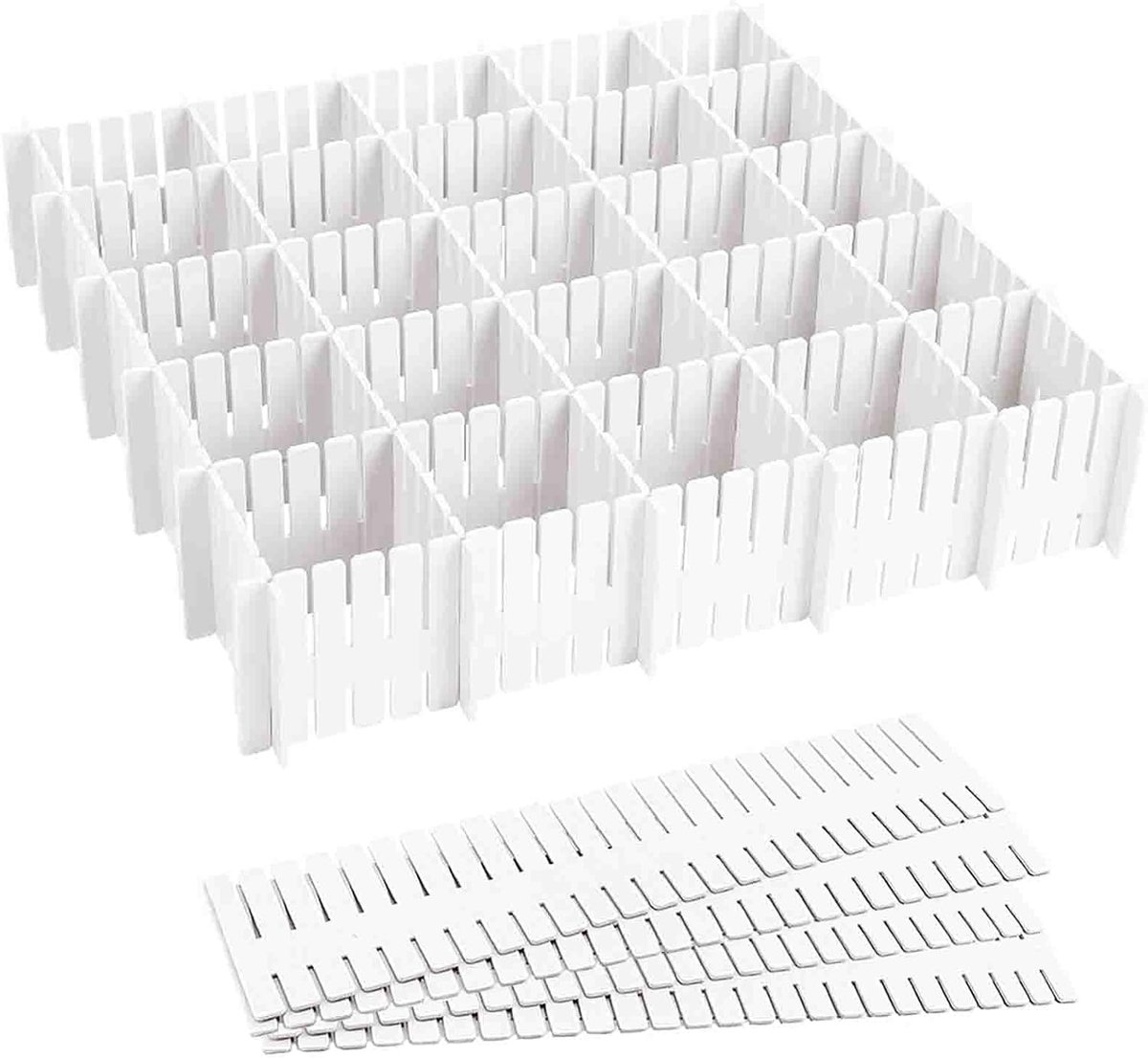 Thijox - 16 Stuks Verstelbare Ladeverdelers - 37 cm Witte Lade-Organizers voor Ondergoed, Sokken, Cosmetica - Ideaal voor Slaapkamer en Badkamer