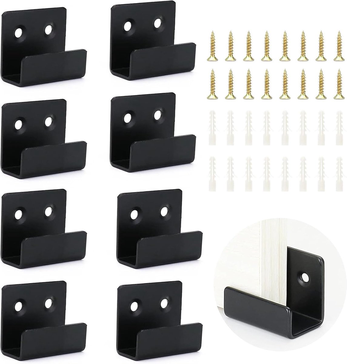 SnelShoppen - 8 Delige RVS Keramische Tegels Wandhaken Set, U Hoekbeugels Metaal, Inclusief Schroeven en Expansiebuis, Voor Badkamers, Keukens en Gara