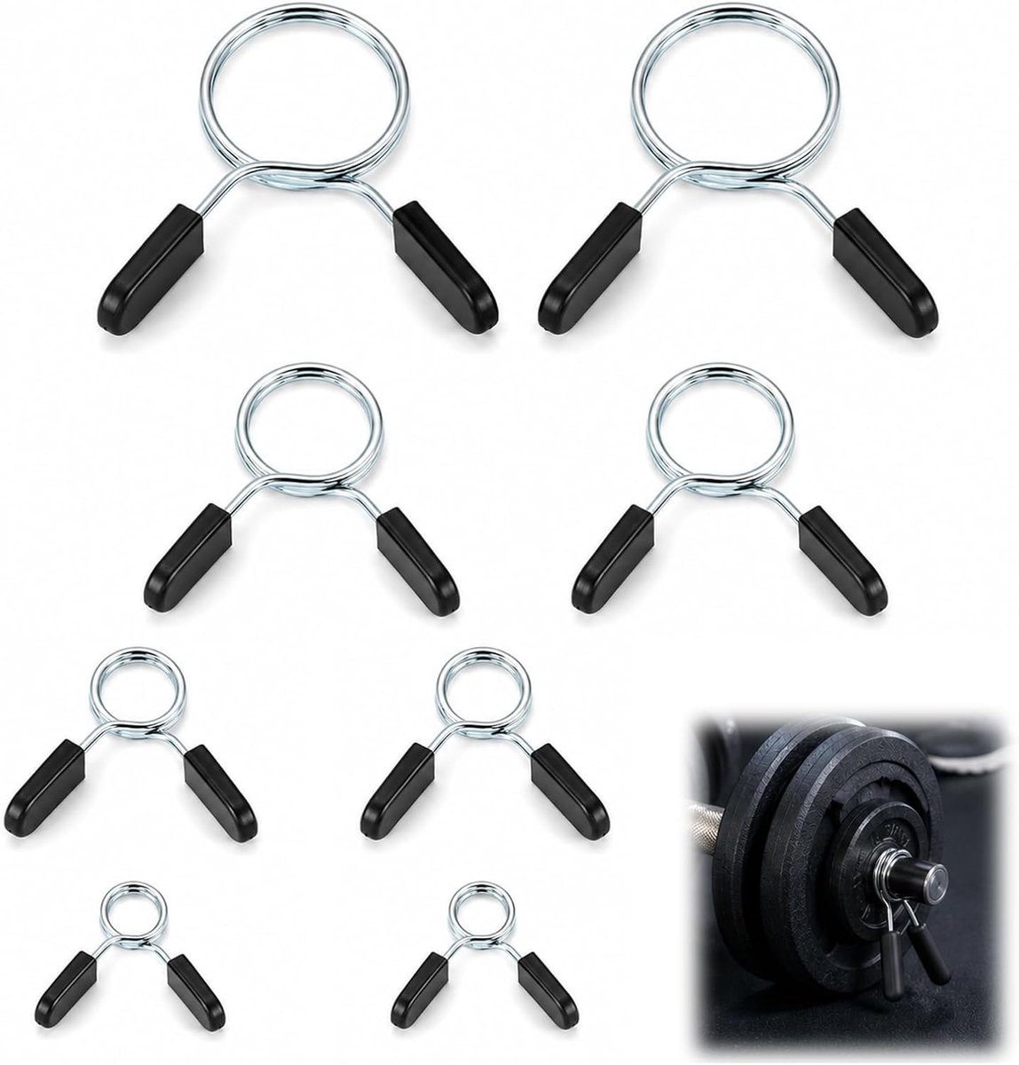 SnelShoppen - 8 stuks veersluitingen haltersluitingen veerclips 25mm 28mm 30mm 50mm staal voor krachttraining fitnessstudio