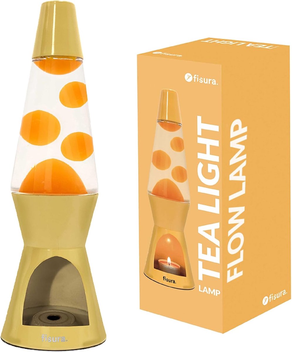 Thijox - Fisura Lavalamp met Kaars - Elektriciteitsvrije Lamp - Milieuvriendelijke Decoratie - Origineel Cadeau - 29 x 8,5 cm - Geel - Perfect voor Fe
