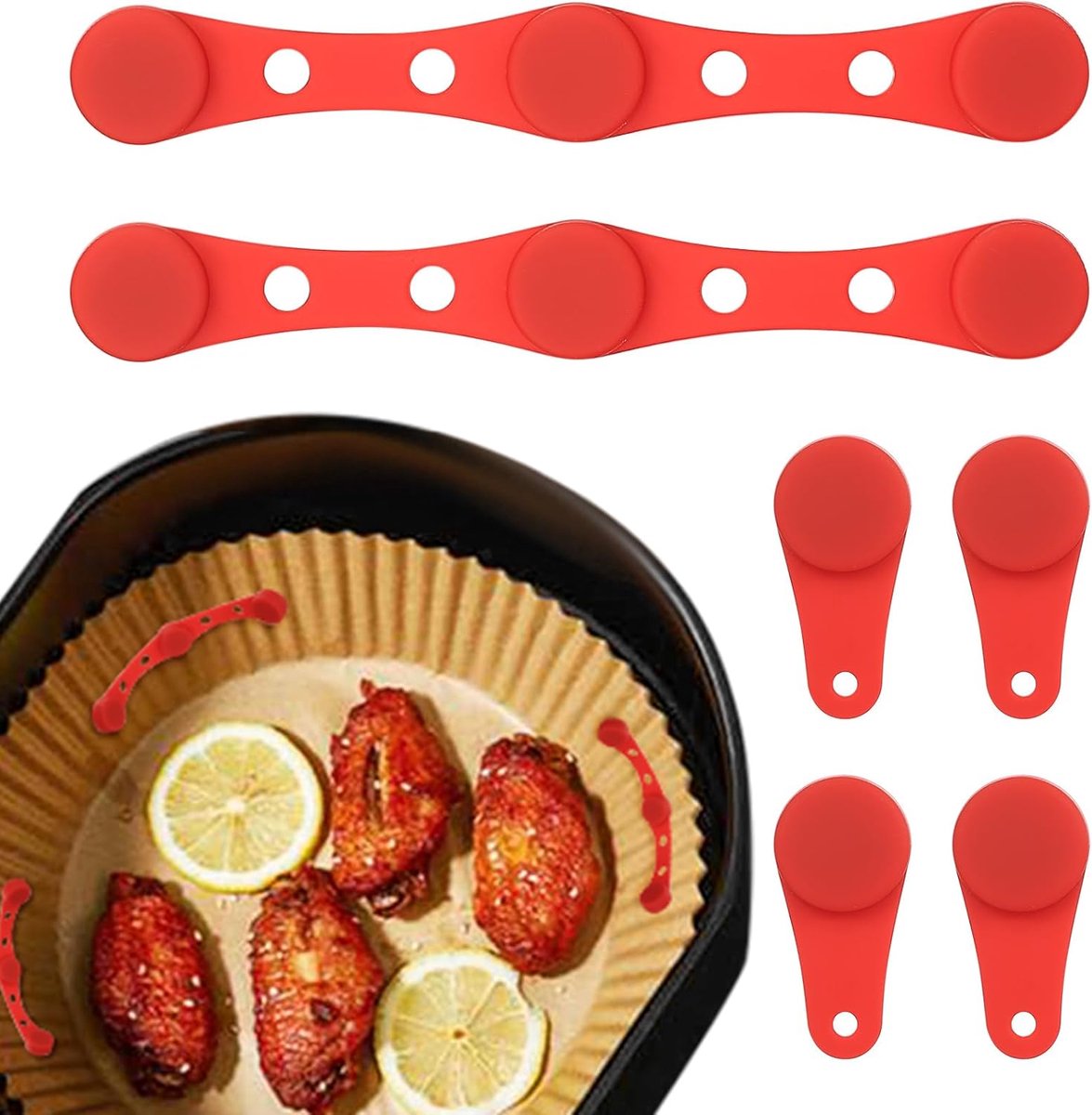 Magnetische Clips - Bakpapier Houders - Airfryer Gebruik - Hittebestendig Siliconen - 6 Stuks - Rood