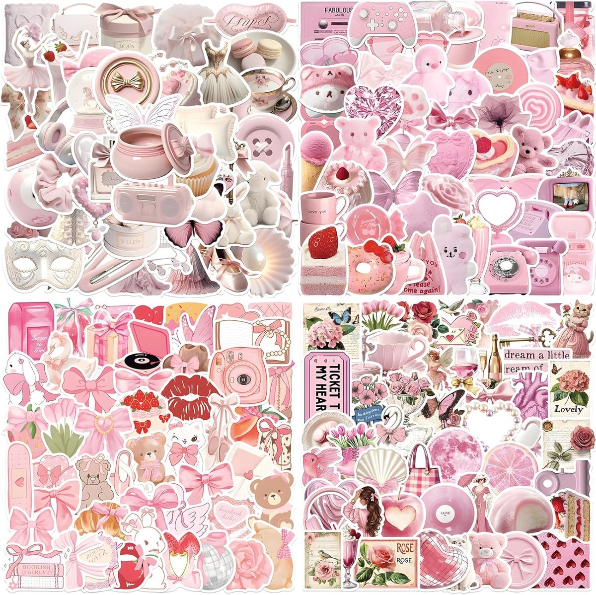 Thijox - 200 Stuks Coquette Aesthetic Stickers - Schattige Roze Strikstickers voor Laptop, Fles, Dagboek, Meisjesachtige Decoratie voor Vrouwen, Meisj