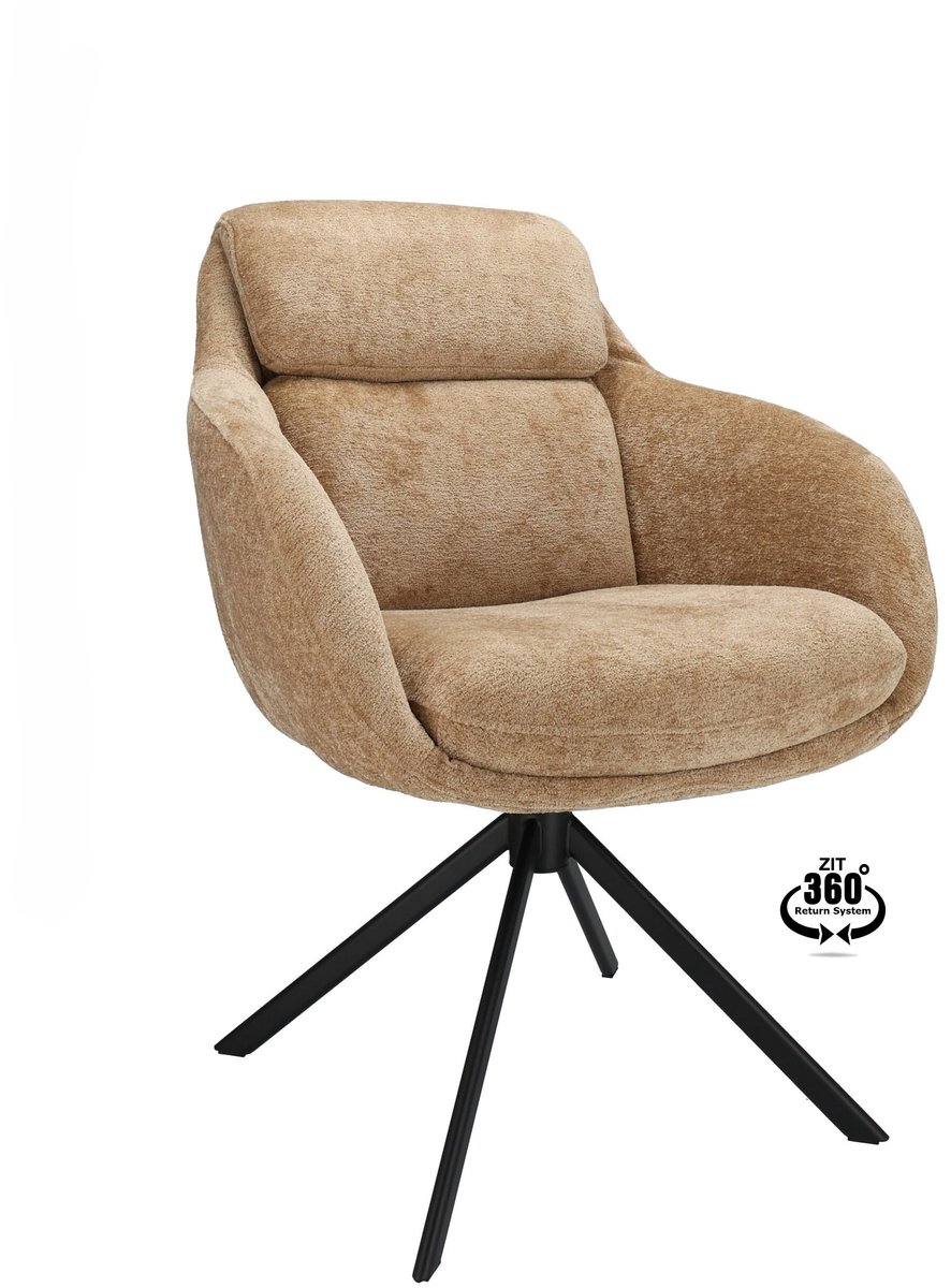 Icon Living - Armstoel Vive Stof Stella Camel Leg Black 360° Return-system