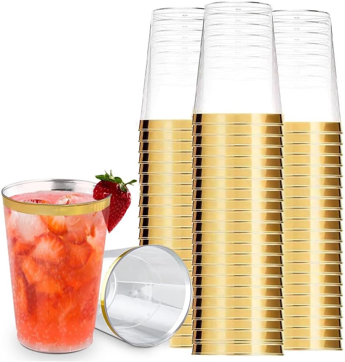 SnelShoppen - 30 Stuks Plastic Bekers met Gouden Rand, Herbruikbare Drinkbekers van Kunststof, Elegante Feestwijnglazen voor Verjaardag, Bruiloft en C