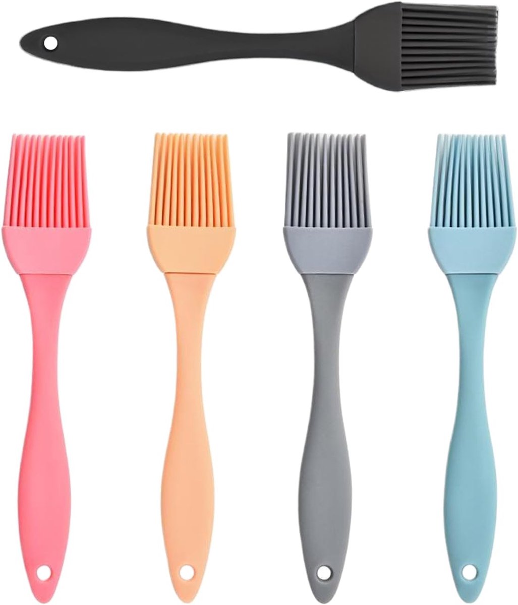 SnelShoppen - Silicone Bakkwast Set 5 Kleuren - Hittebestendige Kookborstel - Keuken Gereedschap voor Bakken en Marineren - 17x3.2 cm