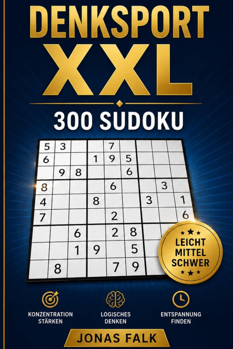 SnelShoppen - Denksport XXL 300 Sudoku-Rätsel - Gemakkelijk, Medium & Moeilijk - Inclusief Oplossingen - Puzzelplezier voor Iedereen