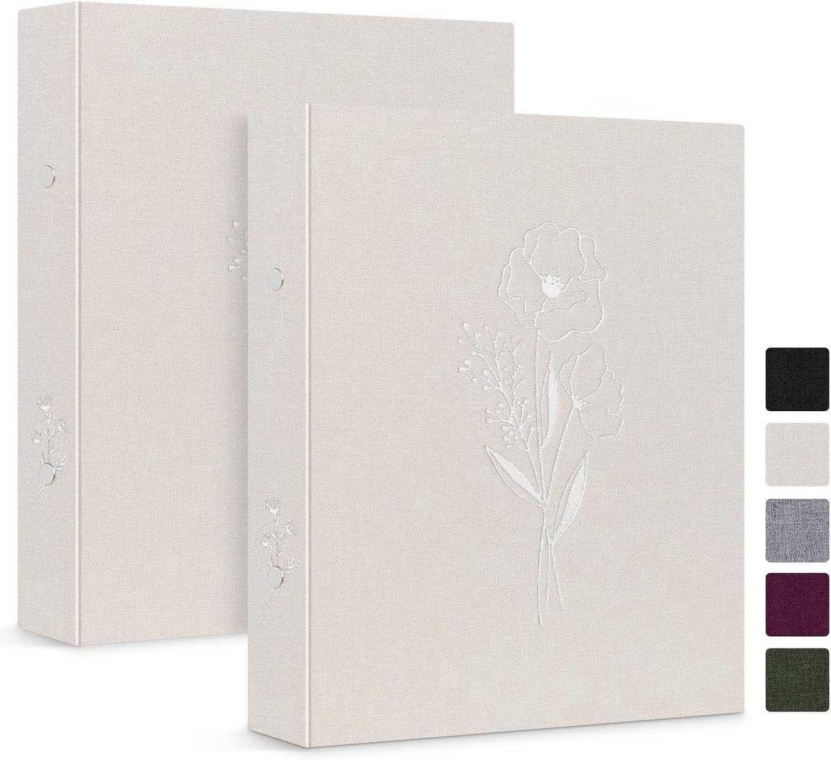 Thijox - Esthetische A5 Ringband 2 Stuks met Linnen Harde Kaft en Kleine Ronde Ringen - Fotokaartenmap, Planner, Houder voor A5-papier - Beige, Perfec
