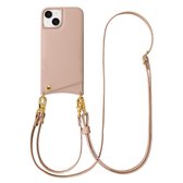 Selencia Telefoonhoesje met Koord en Pasjeshouder - Geschikt voor Apple iPhone 14 / 13 - Backcover met Verstelbaar Koord en Polskoord - 2 Pasjes - Zwart