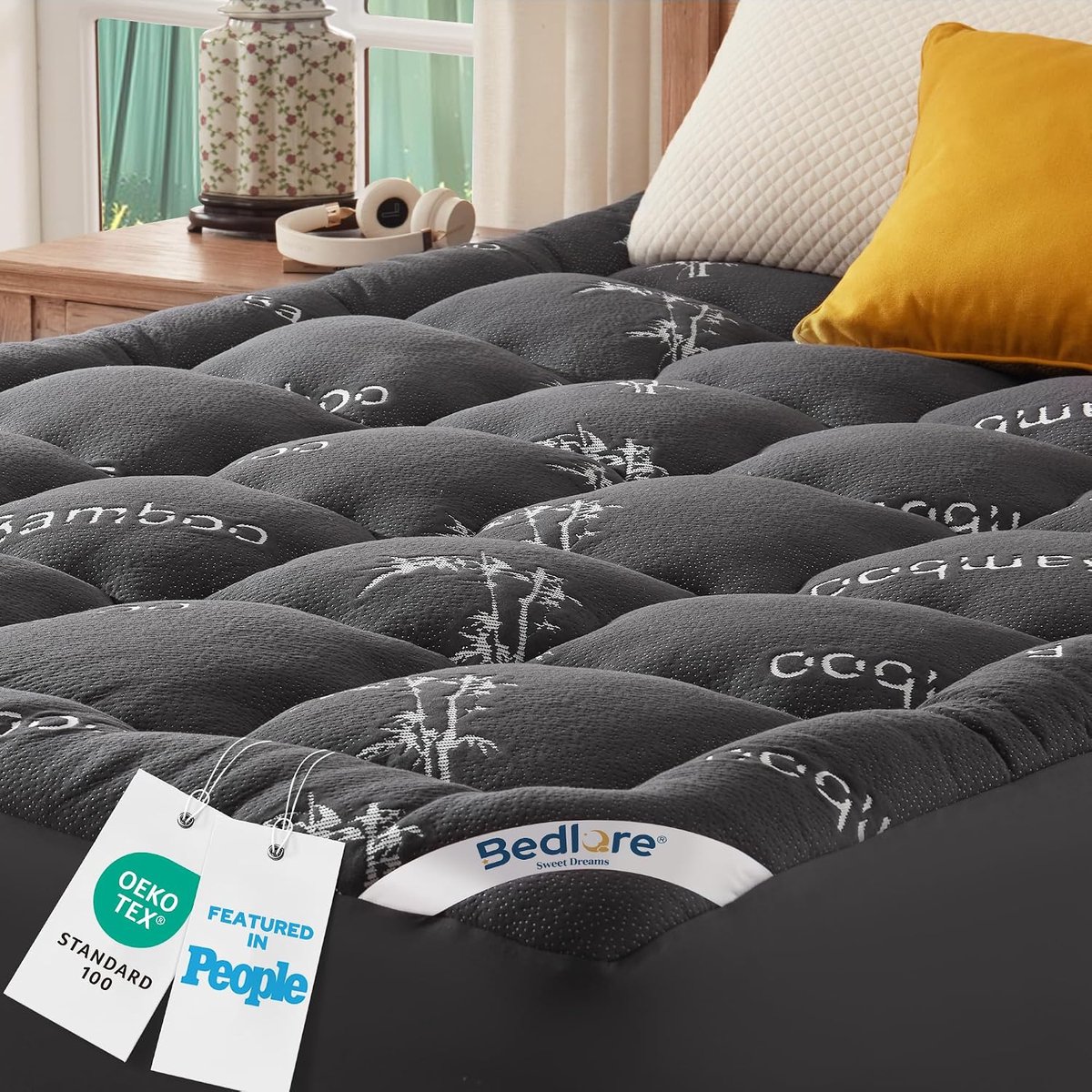 SnelShoppen - Premium Matras Topper 90 x 200 cm van Bamboo Viscose, Ademend en Zacht, Verlichting van Rugpijn, Geschikt voor Matrassen tot 30 cm, Donk