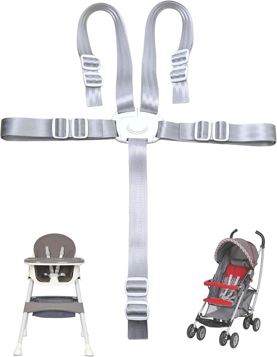 SnelShoppen - 5-Punts Veiligheidsgordel voor Kinderstoel en Kinderwagen, Verstelbaar Baby Harnas, Duurzaam Materiaal, Universele Compatibiliteit, Wit