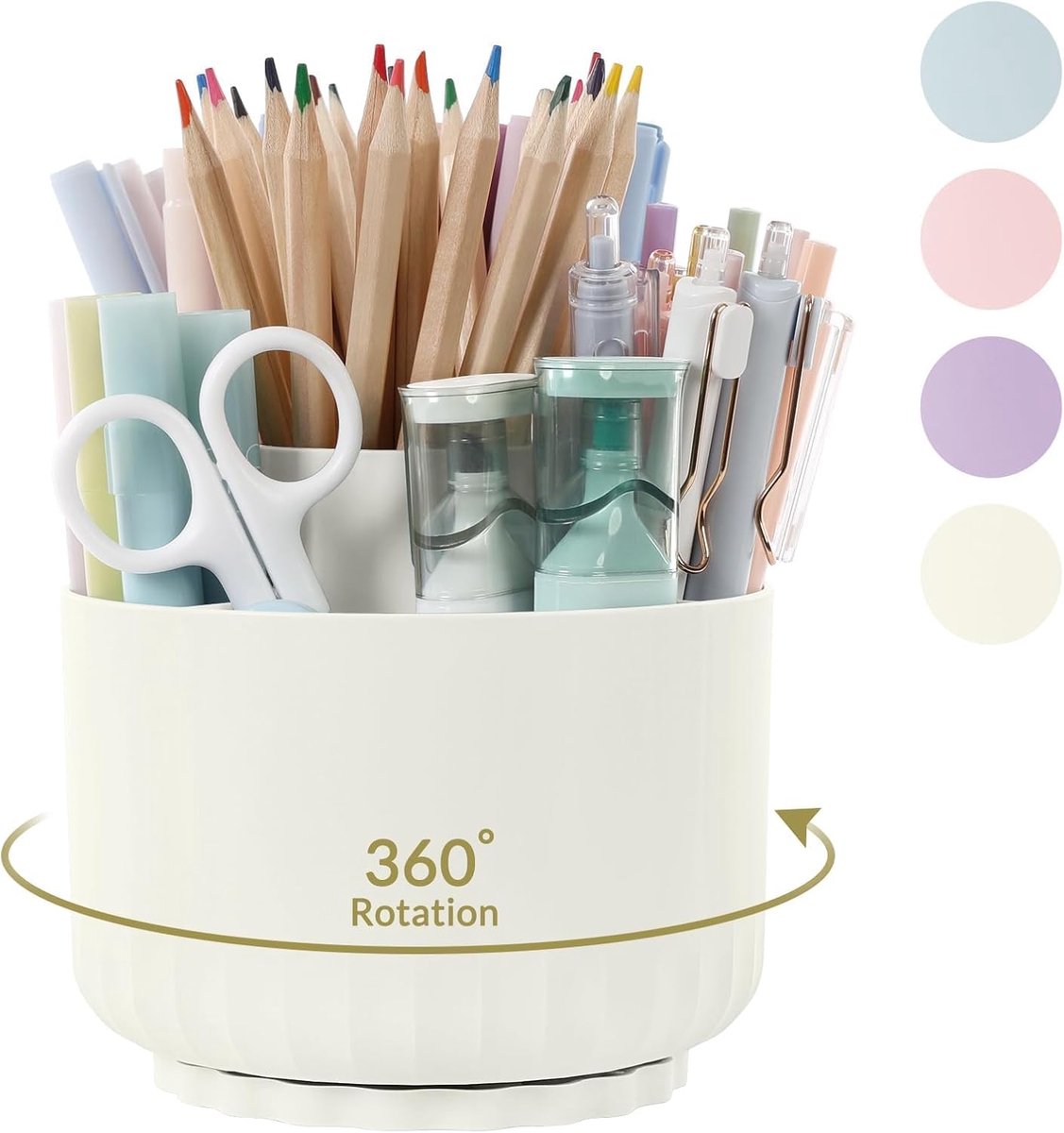 SnelShoppen - Bureau-organizer, Draaibare Pennenhouder 360 Graden, 5 Vakken, Crèmewit, Pennenorganizer voor Kantoor, School, Thuis, Elegant en Ruimteb