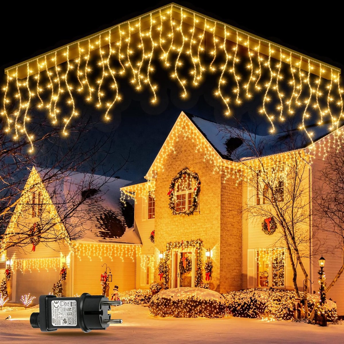 SnelShoppen - IJsregen Lichtketting voor Buiten, 10 m, 400 LEDs, Aansluitbaar, Kerstverlichting Buiten, IP65 Waterdicht, Timer, 8 Modi, Warm Wit voor