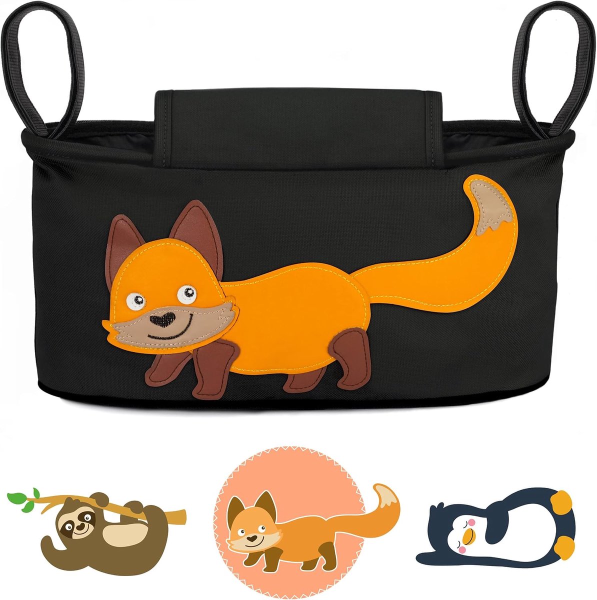 SnelShoppen - GLÜCKSWOLKE Kinderwagen Organizer - 12 Motieven - Kinder Buggy Tas met Vakken voor Babyaccessoires - Opbergtas met Dispenser voor Vochti