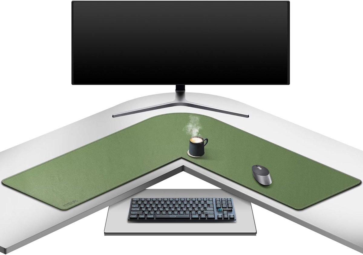 SnelShoppen - L-vormige Gaming Desk Mat - PU Leer - Waterdichte Bureau Ondergrond - 95cm L-vorm - Groen - Voor Thuiswerkplek en Gaming Setup