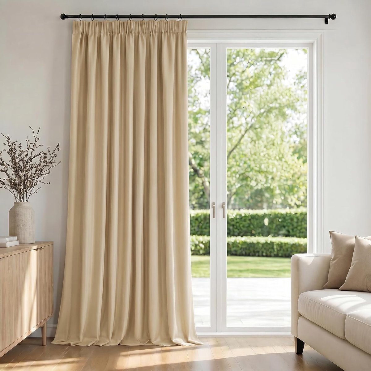 SnelShoppen - Deconovo Blackout Gordijn - Multifunctionele Plissé Tape - 140x200cm - Zandbeige - Thermisch Zacht Stof voor Slaapkamer en Woonkamer - 3