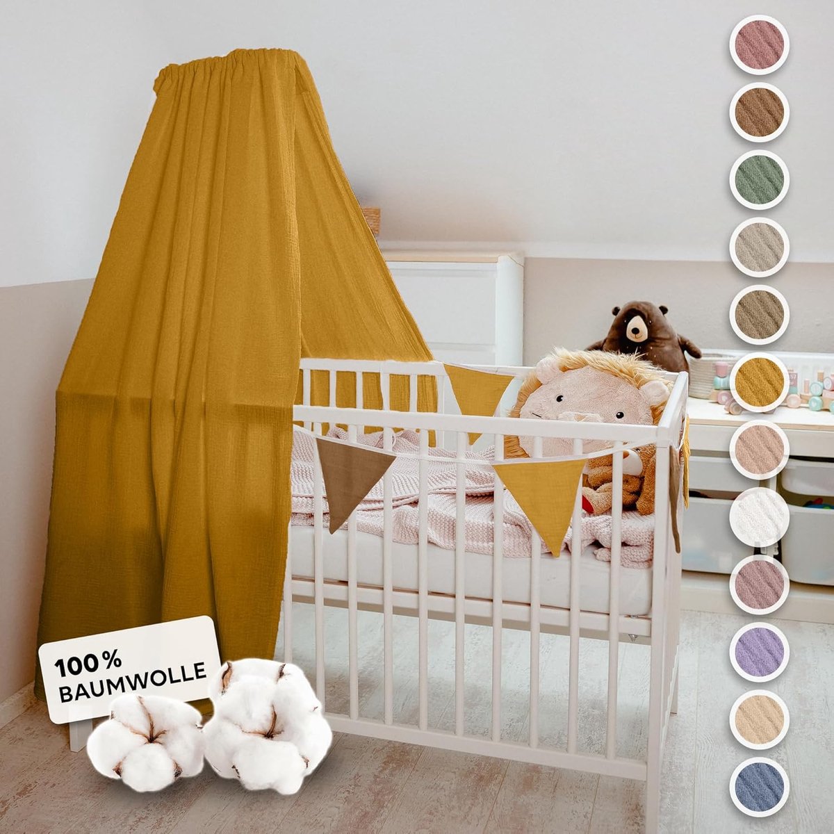 SnelShoppen - Lilimaus Bed Canopy Baby Bed in 12 Kleuren - 100% Katoen Musselin - Bedgordijn voor Jongens en Meisjes - Decoratie voor Kinderkamer en B