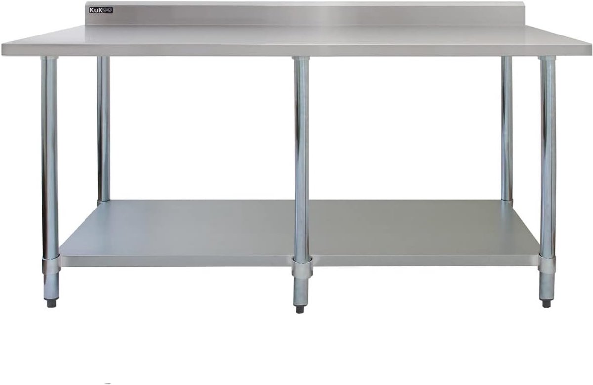 SnelShoppen - Professionele Catering Werktafel RVS - 213x60x90 cm - Stabiel Keukenwerkblad met Spatbescherming en 250 kg Draagvermogen - Incl. 2 Micro