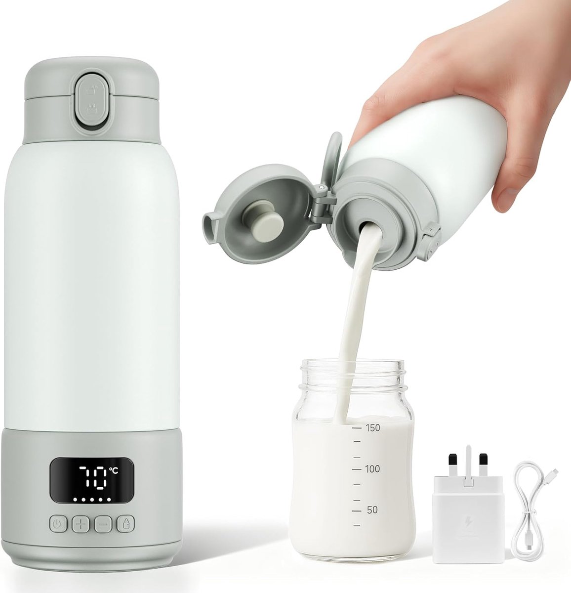 SnelShoppen - Draagbare flessenwarmer voor baby's - Snel opwarmen moedermelk en water - Tot 500 ml - 24 uur constante temperatuur - Geschikt voor onde