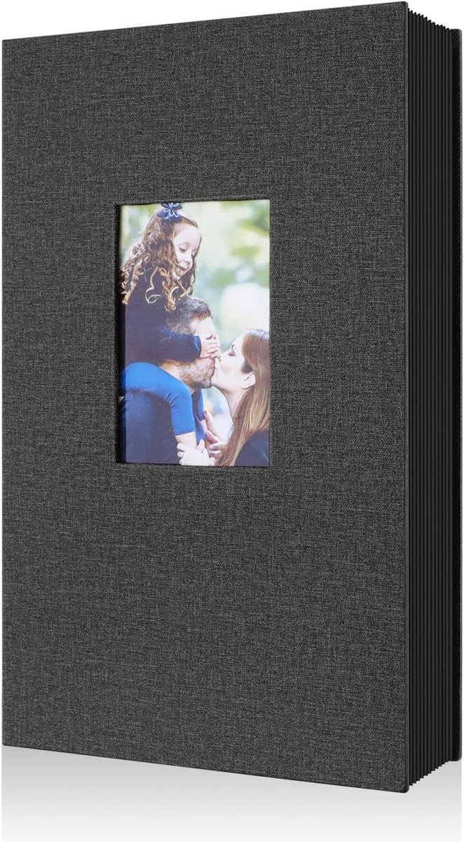 SnelShoppen - Photo Album 10x15 cm voor 300 Foto's, Luxe Linnen Album met 50 Bladen voor Horizontale Foto's, Zwart, Perfect voor Feesten en Herinnerin