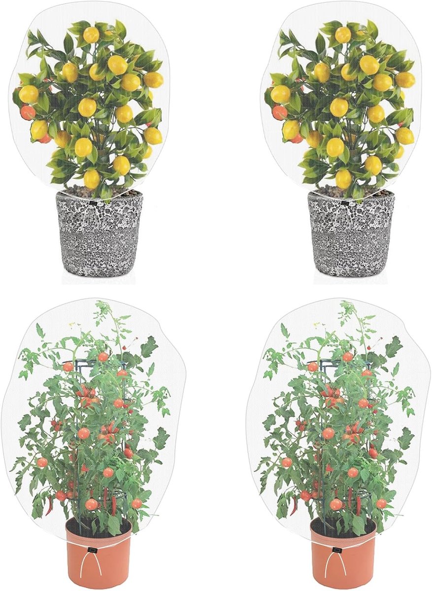 SnelShoppen - Garden Mesh for Plants - 4 Pack Insect en Vogel Beschermnet met Trekkoord - 100x150cm Tuinnet voor Fruitbomen, Groenten en Bloemen