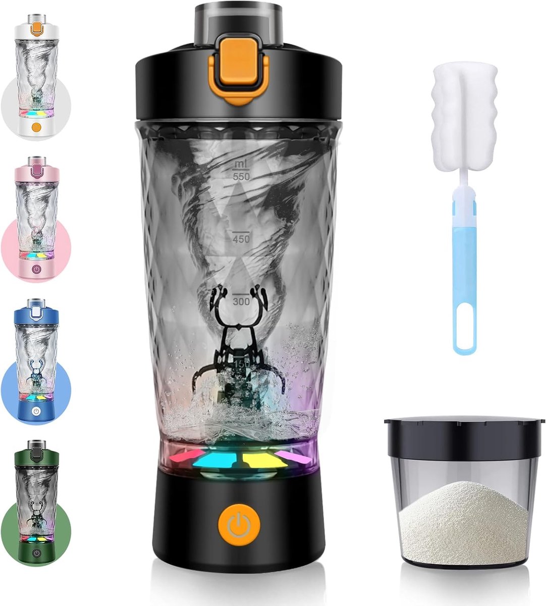 SnelShoppen - Elektrische Shaker 650 ml met Poedercompartiment, USB Oplaadbaar, BPA-vrij, Zwart, Perfect voor Eiwitshakes, Milkshakes en Sportdranken