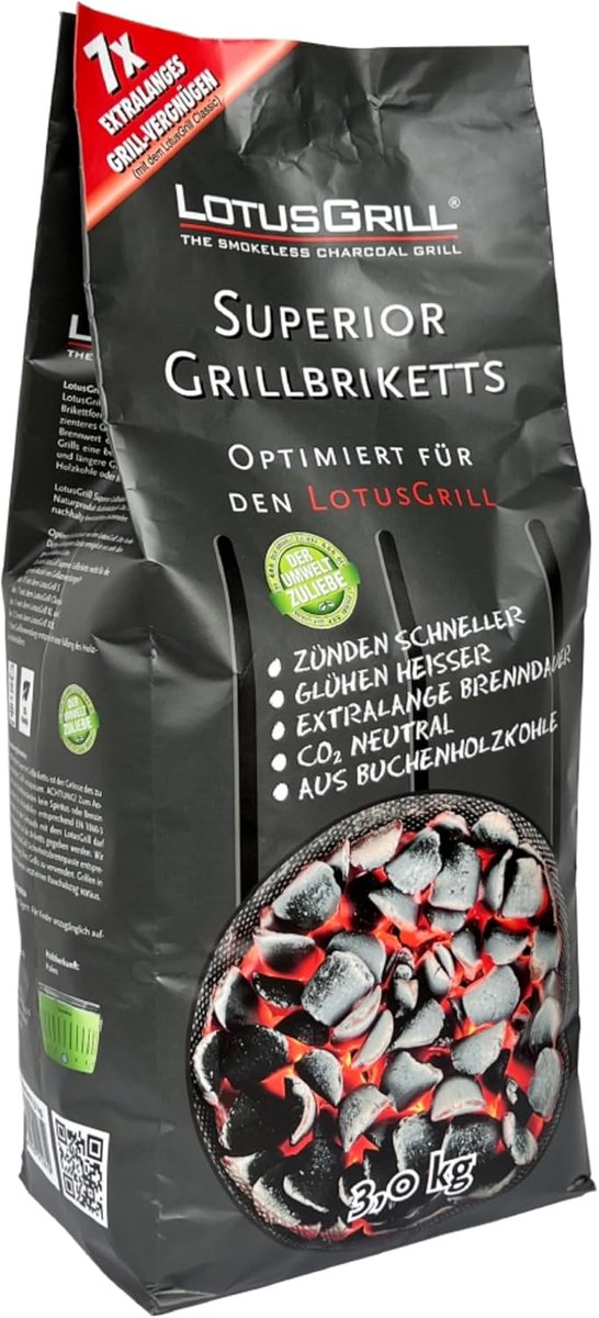 SnelShoppen - BBQ Briquettes Beukenhout 3 kg, CO2 Neutraal, Snelle Ontsteking, Langdurig Brandend, Perfect voor LotusGrill, Tuin, Camping, Feest, Barb