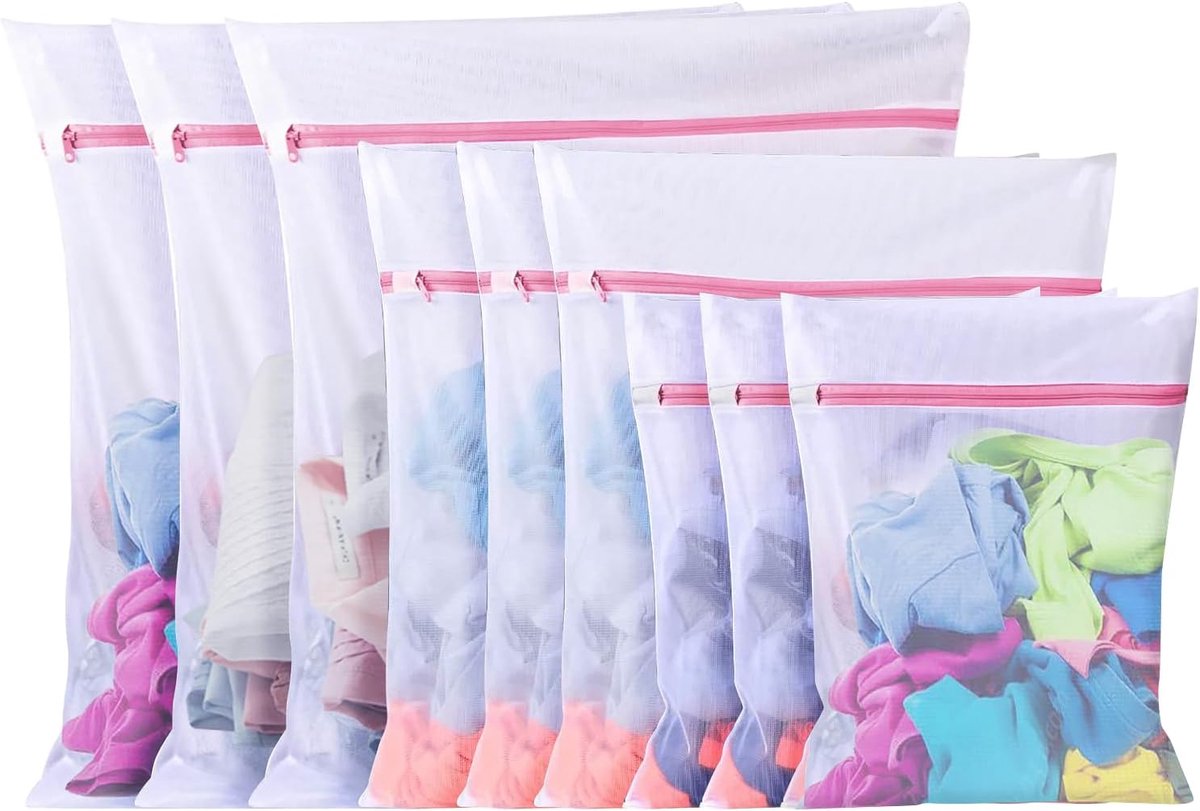 SnelShoppen - 10-delige Wasnet Set voor Wasmachine - Grote Mesh Waszakken voor Kleding, Shirts, BH's, Sokken, Schoenen, Sweaters, Babykleding - 3 Mate