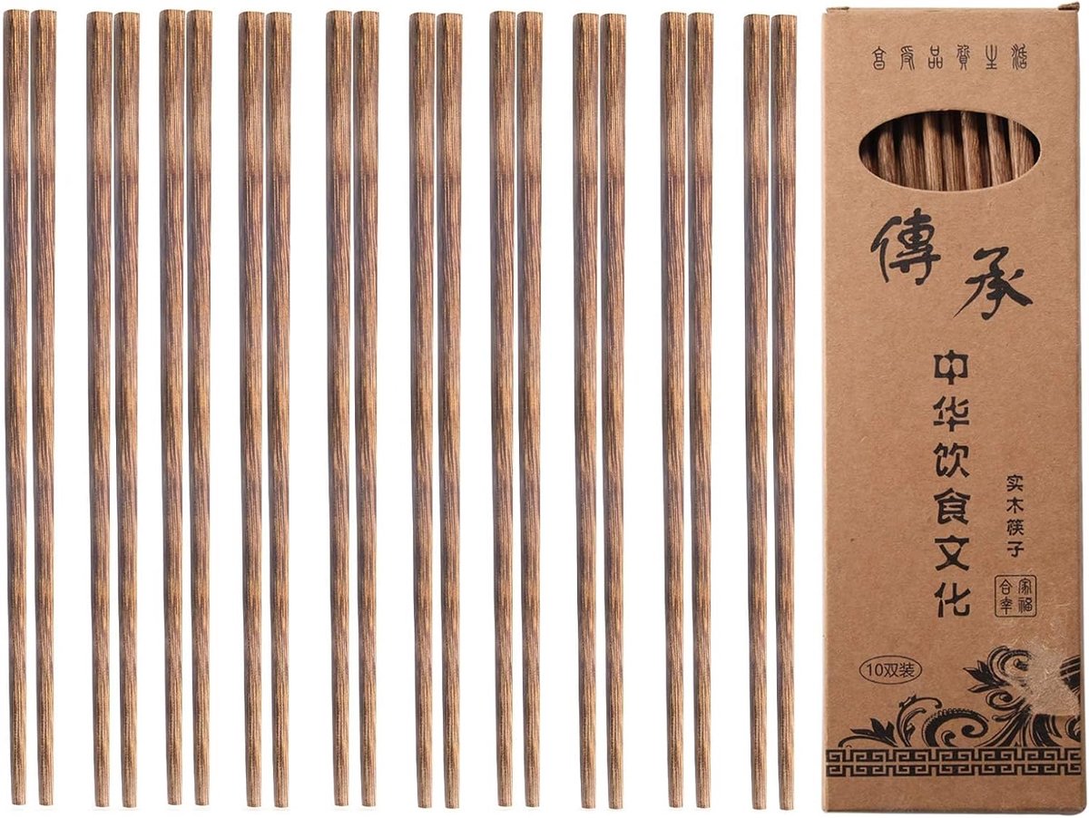 SnelShoppen - 10 Paar Herbruikbare Houten Chopsticks zonder Wax en Verf - Eco-vriendelijk, Natuurlijke Houten Heel Sticks voor Thuis, Feest, Keuken en