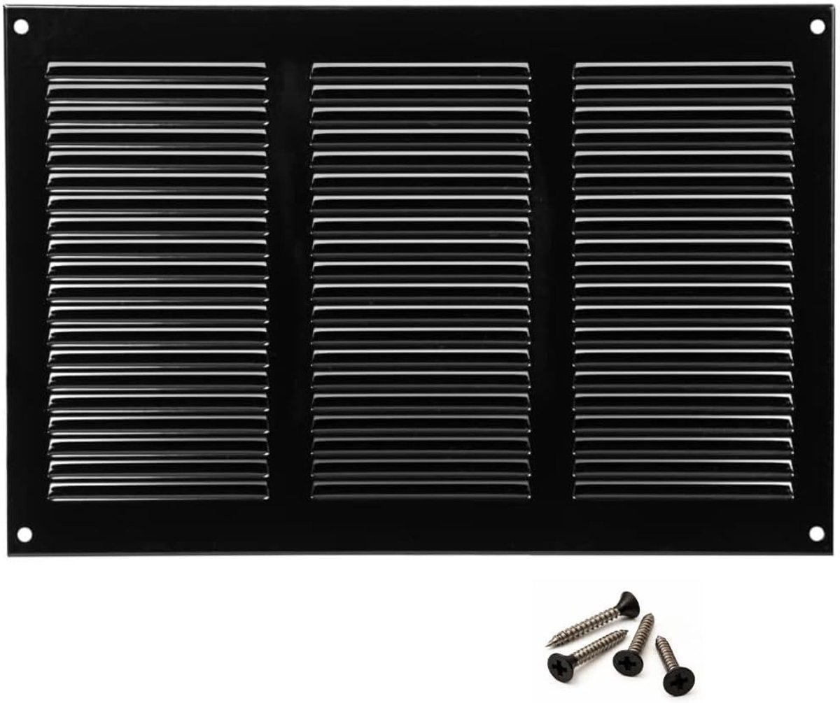SnelShoppen - 300x200mm Ventilatierooster Zwart Staal met Muggennet - Duurzaam Metaal Ventilatiegrilles voor Thuis, Commercieel en Industrieel Gebruik
