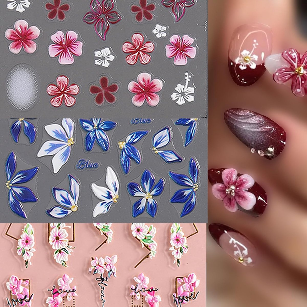 SnelShoppen - Nagelstickers Bloemen Lelies 5D Stereoscopische Nagelstickers - Modieuze Zelfklevende Nagellak Stickers - 3 Vellen Nageldecoratie voor F