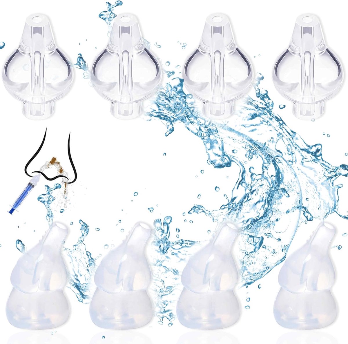 SnelShoppen - Silicone neusolijven voor het reinigen van pasgeborenen, zachte nevelsprayer voor kinderen met 8 nozzles, BPA-vrij, ergonomisch ontwerp,