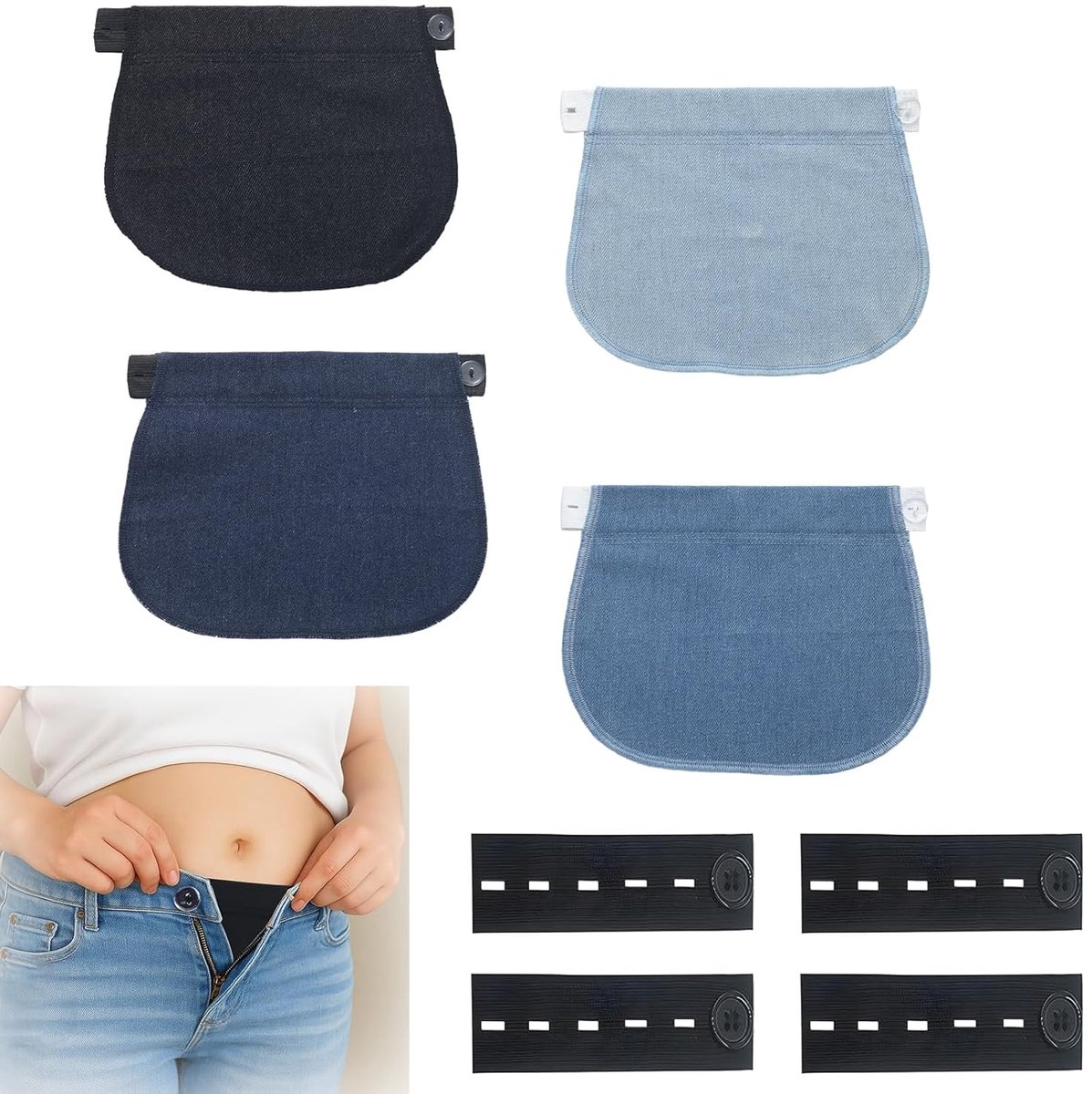 SnelShoppen - Pregnancy Set, 4-delige Tailleband Extensie + 4-delige Knop Extensie voor Broeken, Verstelbare Taille Extender voor Zwangerschap, Matern