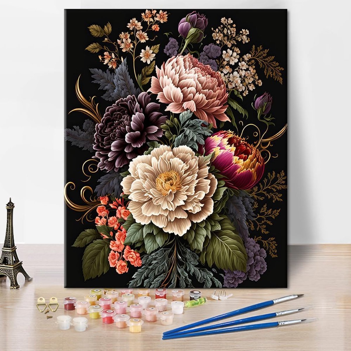 SnelShoppen - Bloemen Schilderen op Nummer Kit DIY - 40 x 50 cm - Compleet met Penselen en Acrylpigmenten - Creatief Cadeau voor Moederdag - Decoratie