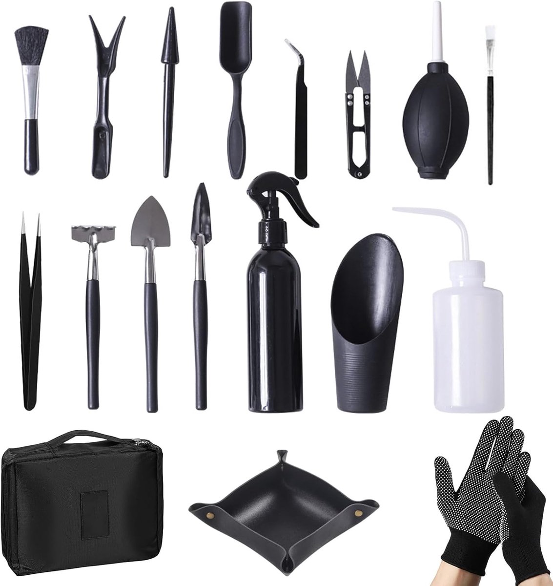 SnelShoppen - 18-delige Tuingereedschap Set met Opbergtas en Potmat - Draagbare Mini Tuinset voor Plantenverzorging, Verpotten, Tuinwerk en Bloemplant