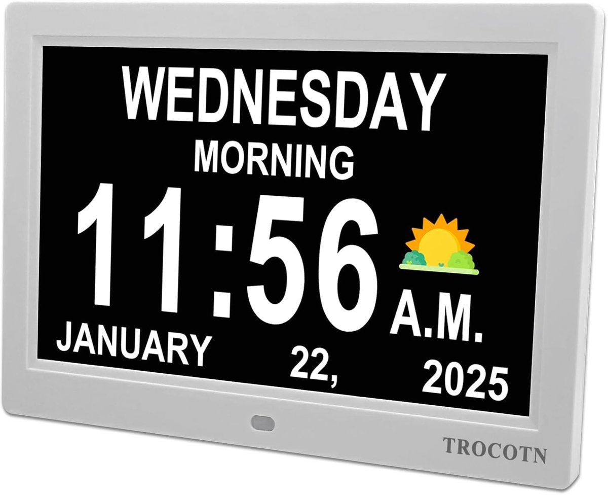 SnelShoppen - Digitale Klok 10 Inch Wandklok met Groot Display, Dag, Week, Maand en Datum Weergave, Ideaal voor Senioren, Wit