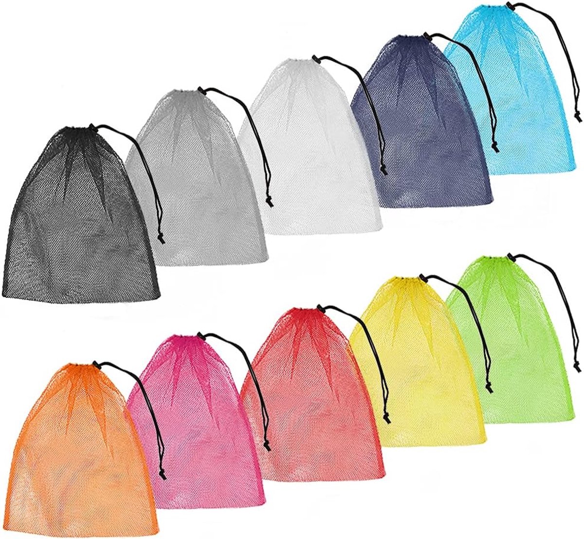 Thijox - Nylon Mesh Bag 10 Pack Kleurrijke Trekkoord Opbergtas 35x40 cm Multifunctionele Waszak Gymtas Duikpak Tas Strandtas Schoenentas