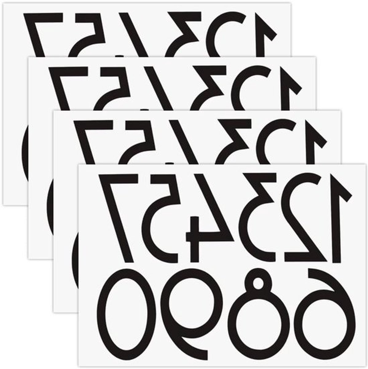 0 ~ 9 Reflecterende Brievenbus Nummer Stickers Zwart Vinyl Waterdicht Zelfklevend - Set van 4 - Geschikt voor Huisnummers, Borden, Deuren, Auto's, Vuilnisbakken - Afmetingen 6.4x8.5