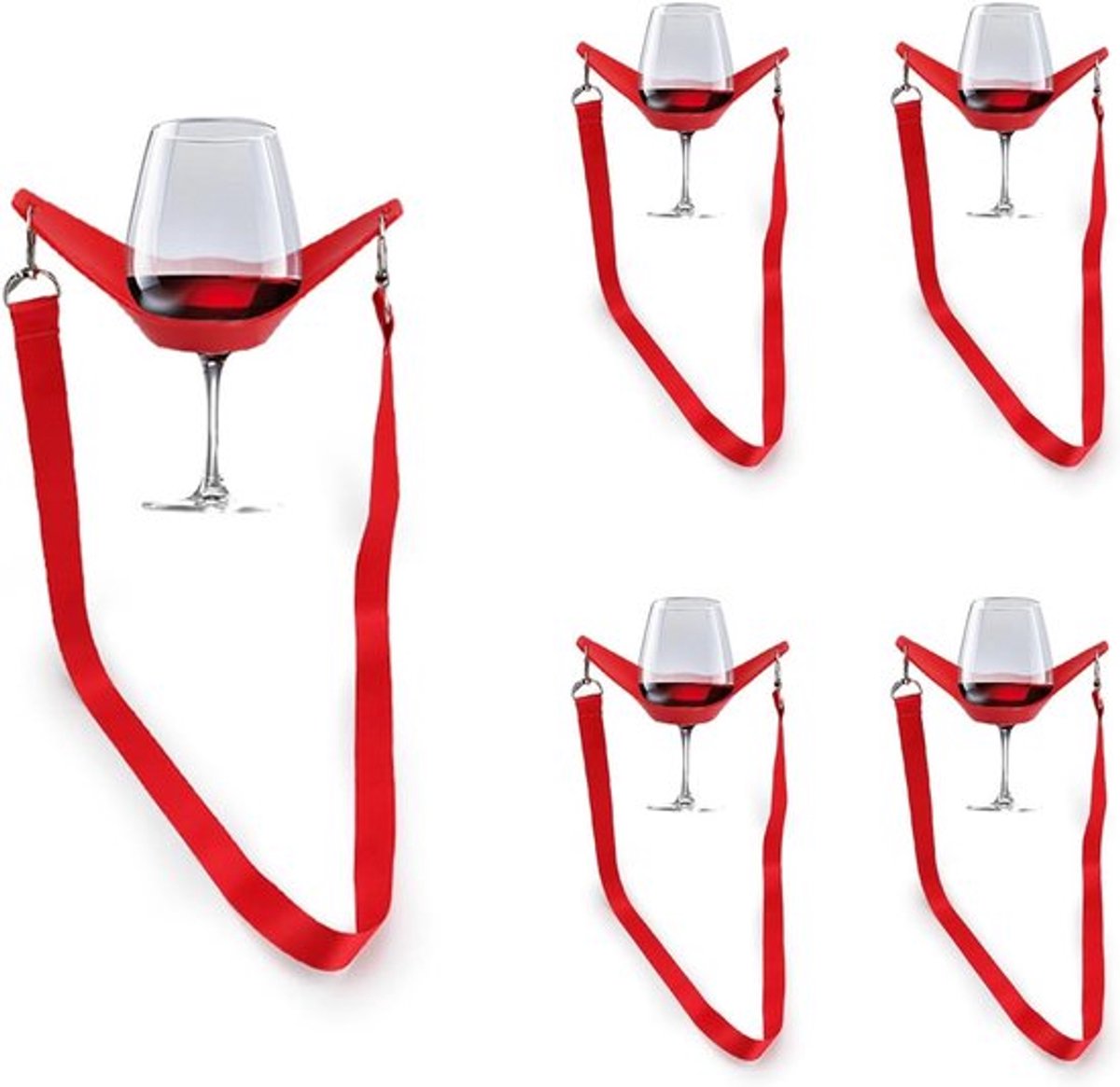 Set van 5 houders voor wijnglazen om op te hangen, houders voor wijnglazen om op te hangen, handsfree wijnhouder-sieraad, bekerhouder om op te hangen, voor picknicks, feesten, verjaardagen en bruiloften