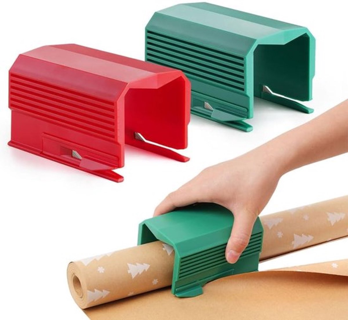 Snijmachine voor inpakpapier, snijmachine voor kerstpapierrollen, papiersnijder, schuifgereedschapset-groente+rood