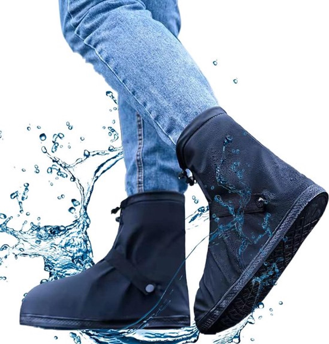 Overschoenen Waterdicht - Regen Overschoenen - Met Ritssluiting, Trekkoord En Snap - Waterdichte Schoenbeschermers - Motor Scooter Fiets Schoenhoes - Schoen Regen Hoes - Schoenovertrek - Schoenhoesjes - Anti Slip - S Maat 36-37 - Zwart - Herbruikbare