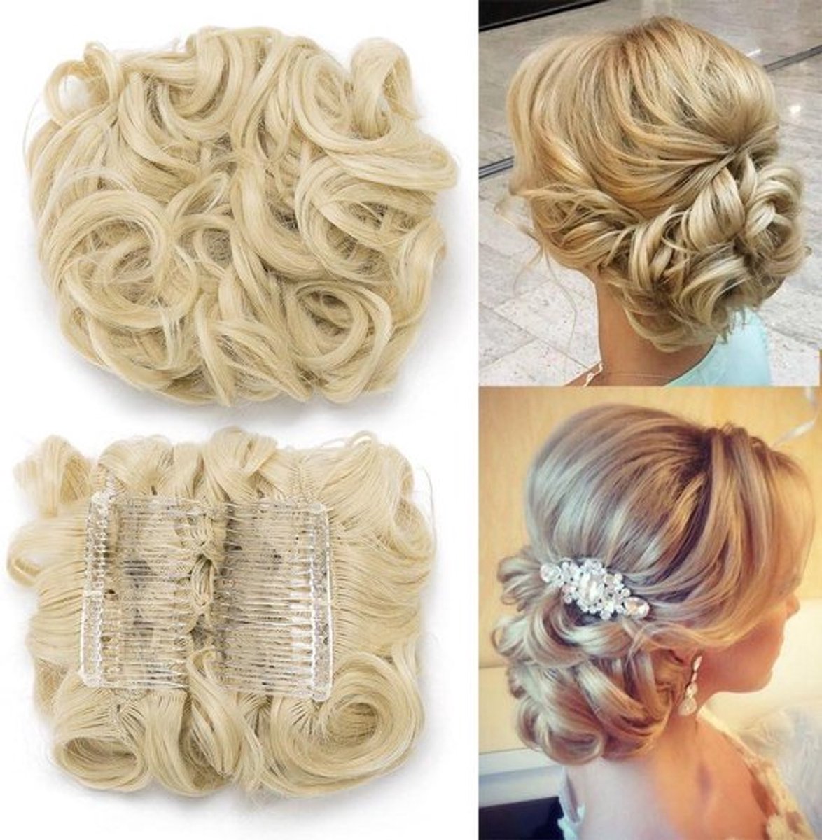 Haarelastiek synthetisch haar voor haarknotjes - lichtgoudblond/lichtblond